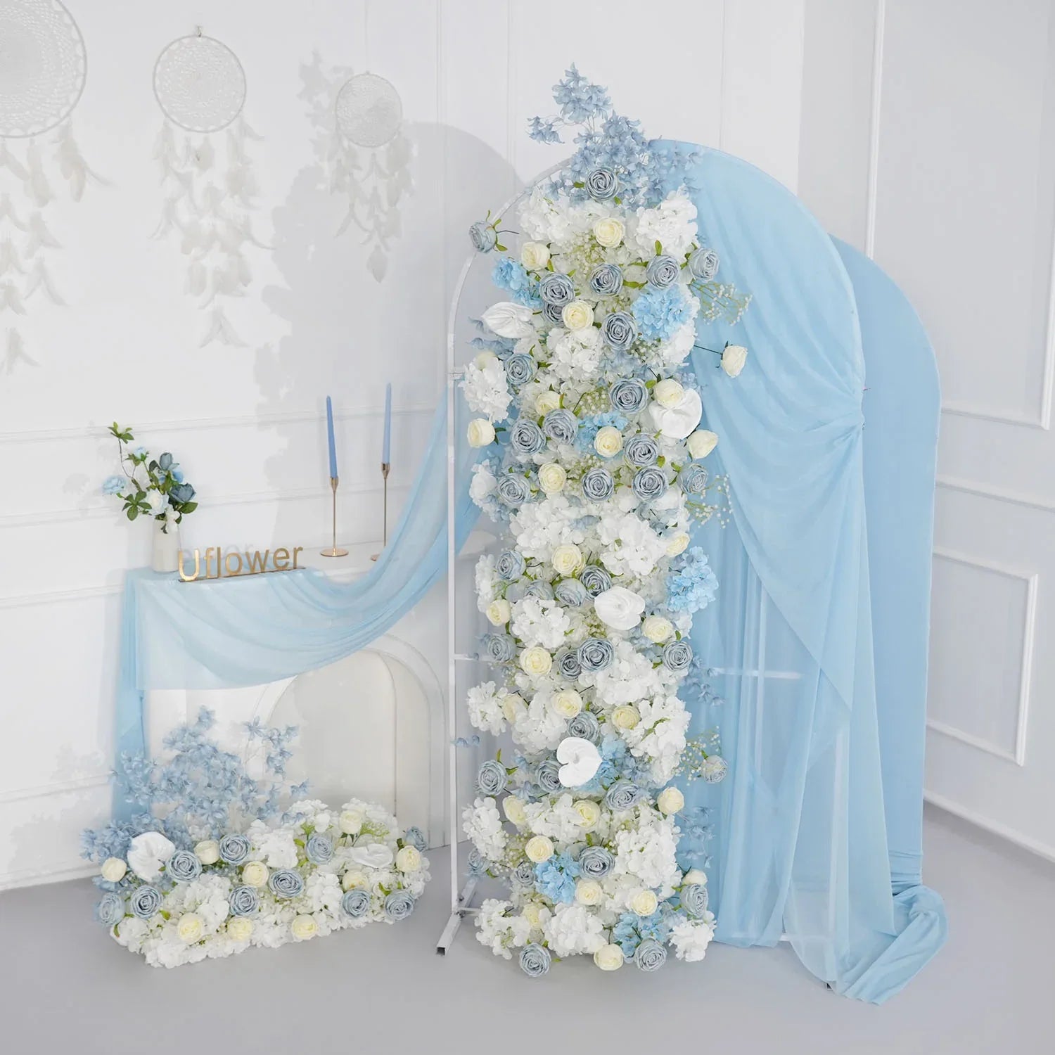 Uflower Blue White Flower Wedding Backdrop Arch Floral Arrangement SET80121 - Uflower