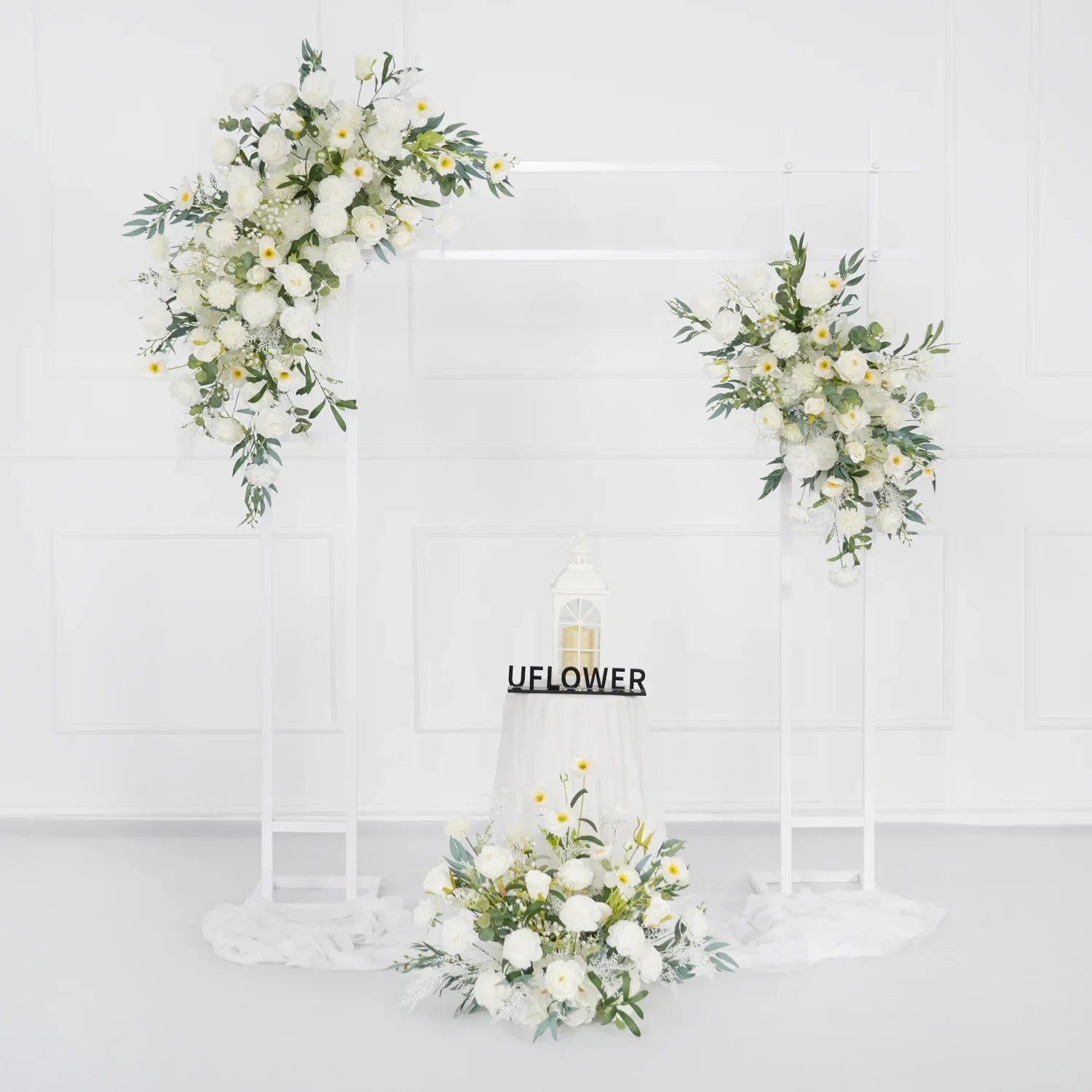 Artificial White Green Wedding KT Backdrop Flower Row Decor SET80075 - Uflower