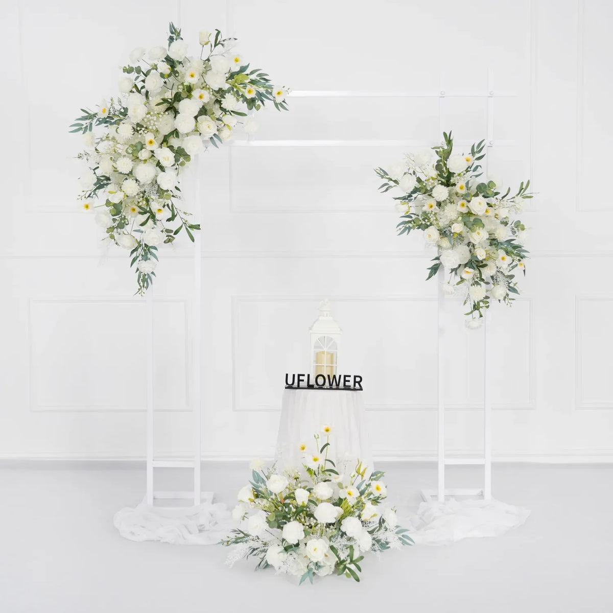Artificial White Green Wedding KT Backdrop Flower Row Decor SET80075 - Uflower