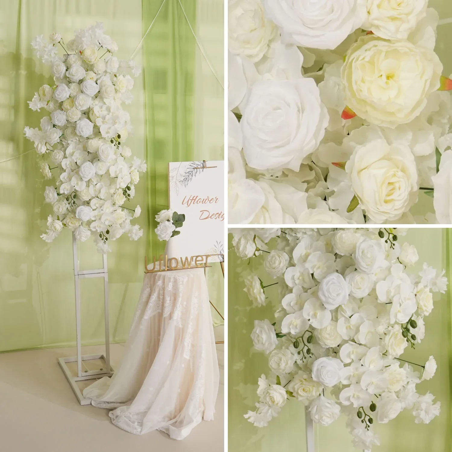 Uflower Artificial White Rose Flower Row Wedding KT Backdrop Decor SET80129 - Uflower