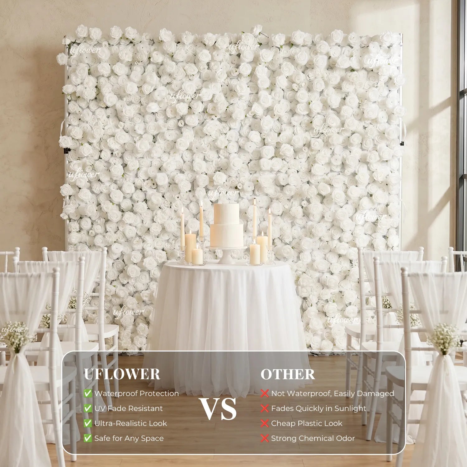 Uflower White Flower Wall Wedding Party Decoration & Event Backdrop SET80253-01