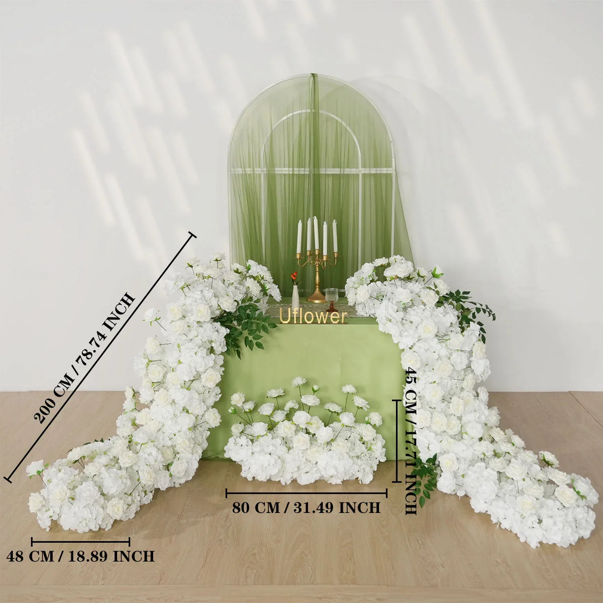 Uflower White Rose Table Runner Sofa Floral Wedding Backdrop Decor SET80120 - Uflower