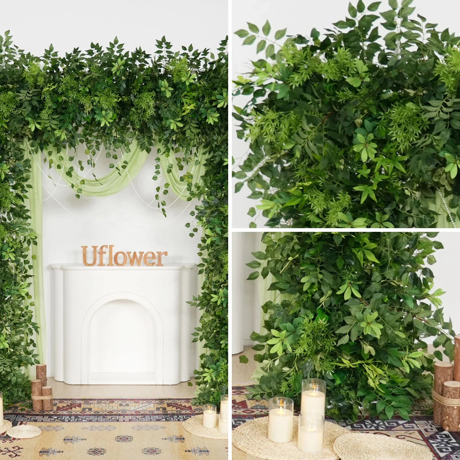 Uflower Green Series Wedding Backdrop Arch Decor Floral Arrangement SET80110 - Uflower
