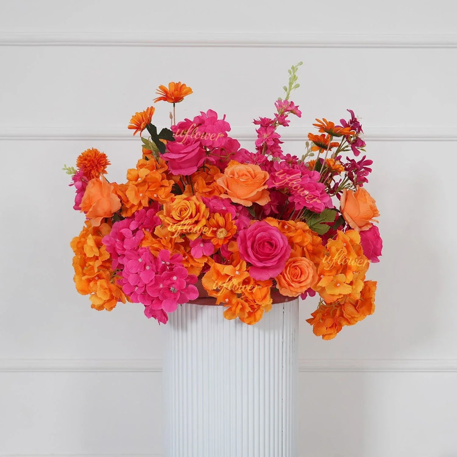 Uflower Rose Red Orange Flower Wedding Backdrop Arch Floral Arrangement SET80202 - Uflower