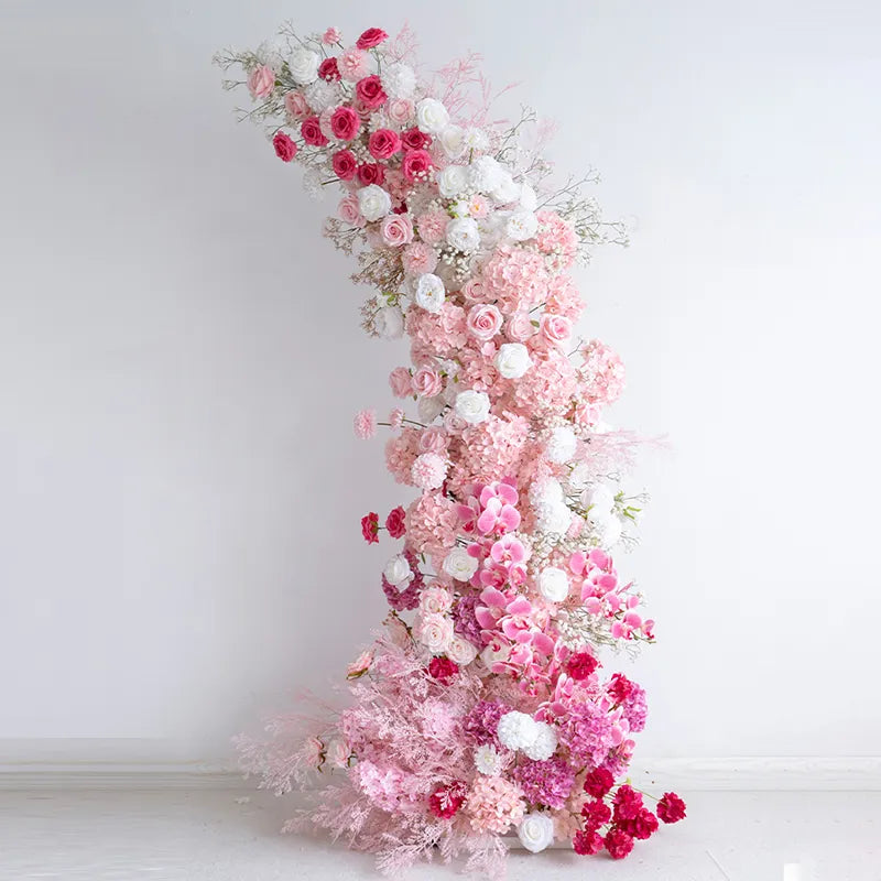 Arche florale Uflower rose et blanc avec cornes, accessoires de toile de fond de mariage SET80103