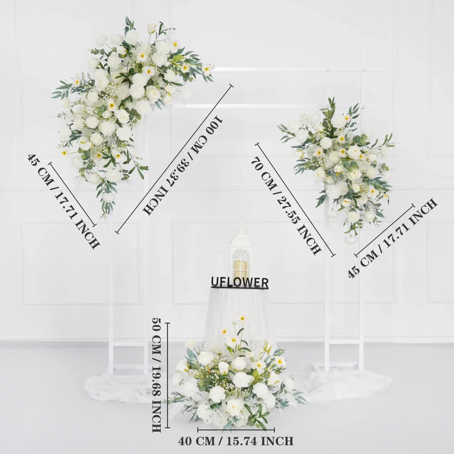 Artificial White Green Wedding KT Backdrop Flower Row Decor SET80075 - Uflower