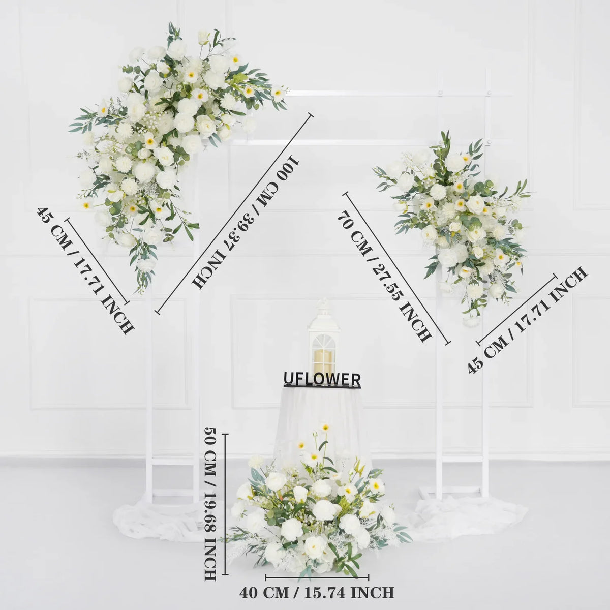 Artificial White Green Wedding KT Backdrop Flower Row Decor SET80075 - Uflower