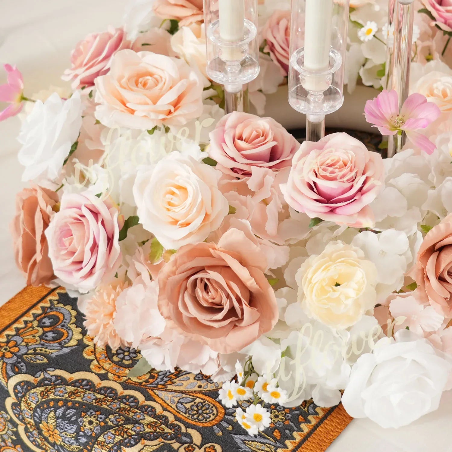 Uflower Champagne Pink Rose Arrangement Wedding Backdrop Floral Props SET80151 - Uflower