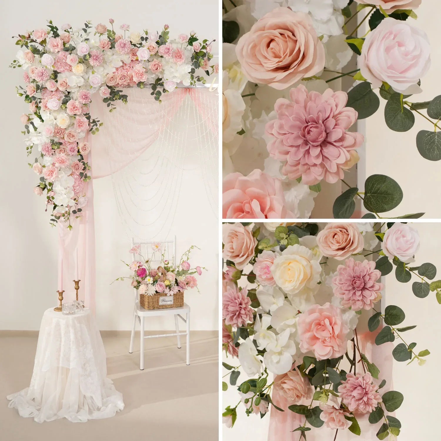 Uflower Wedding Backdrop Pink Rose Green Leaf Floral Arrangement SET80128 - Uflower