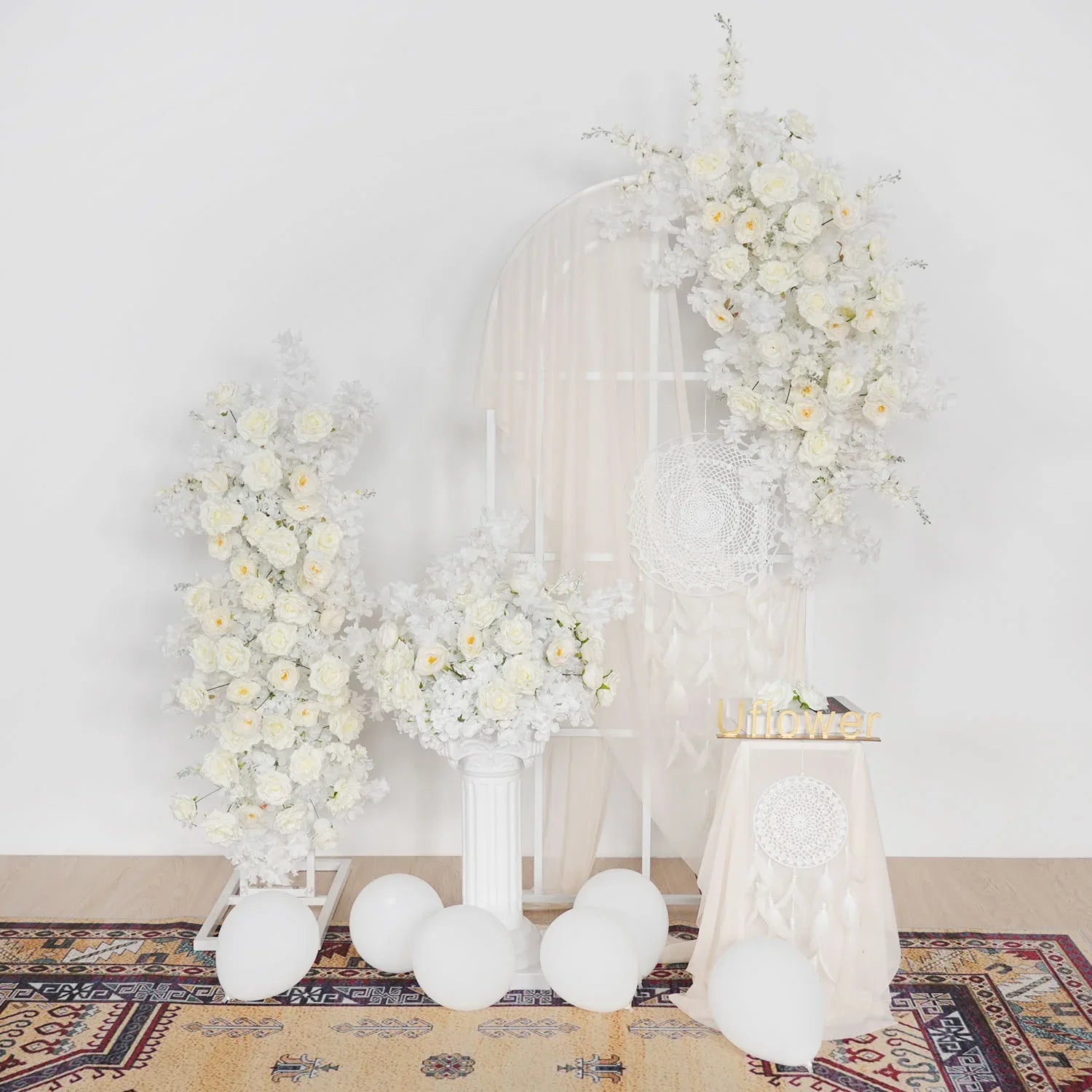 Uflower White Rose Wedding Background Arch KT Board Decoration Flower Arrangement SET80107 - Uflower