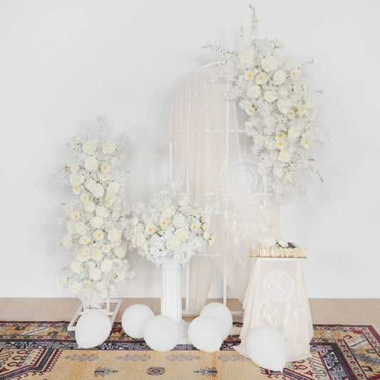 Uflower White Rose Wedding Background Arch KT Board Decoration Flower Arrangement SET80107 - Uflower