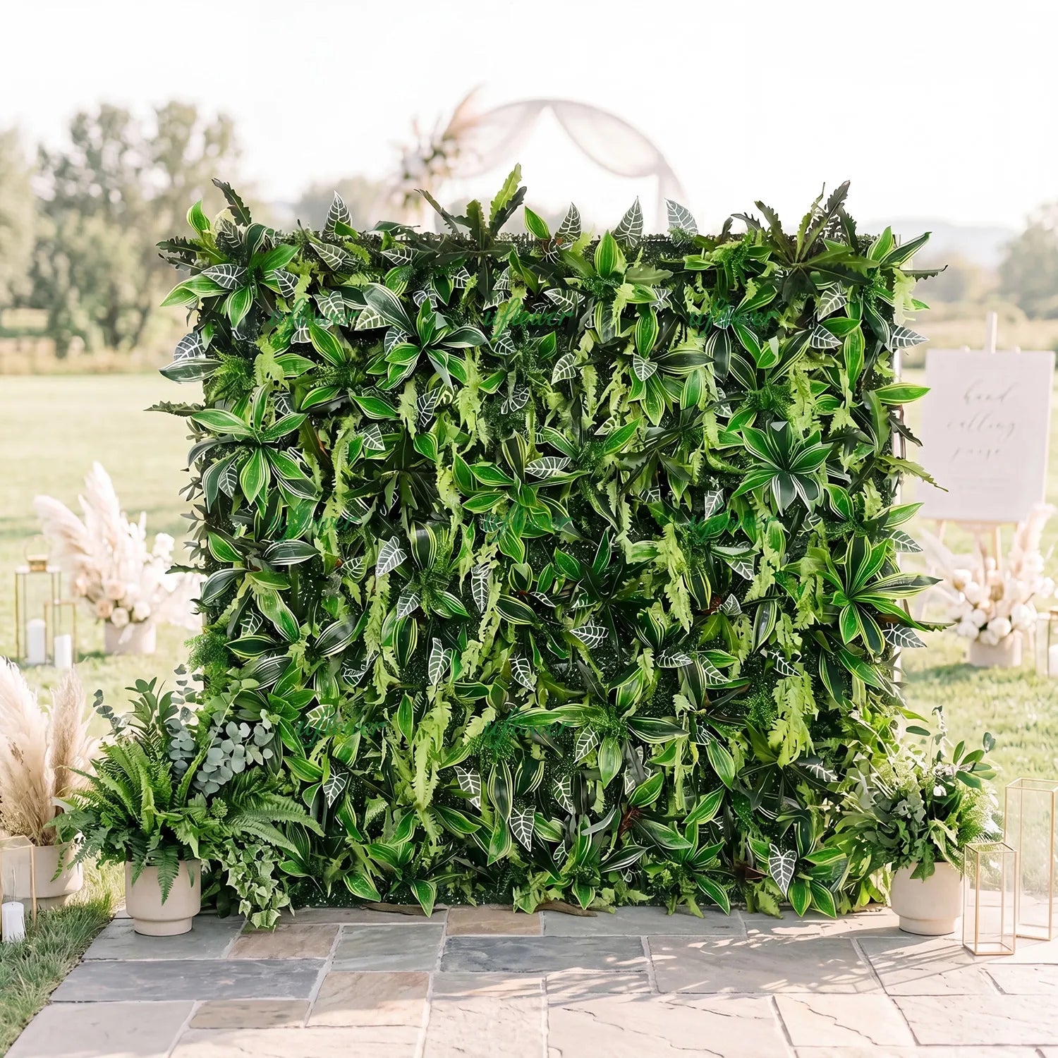 Uflower Green Brazilian Leaf Wall for Wedding Event Decor SET80255-01