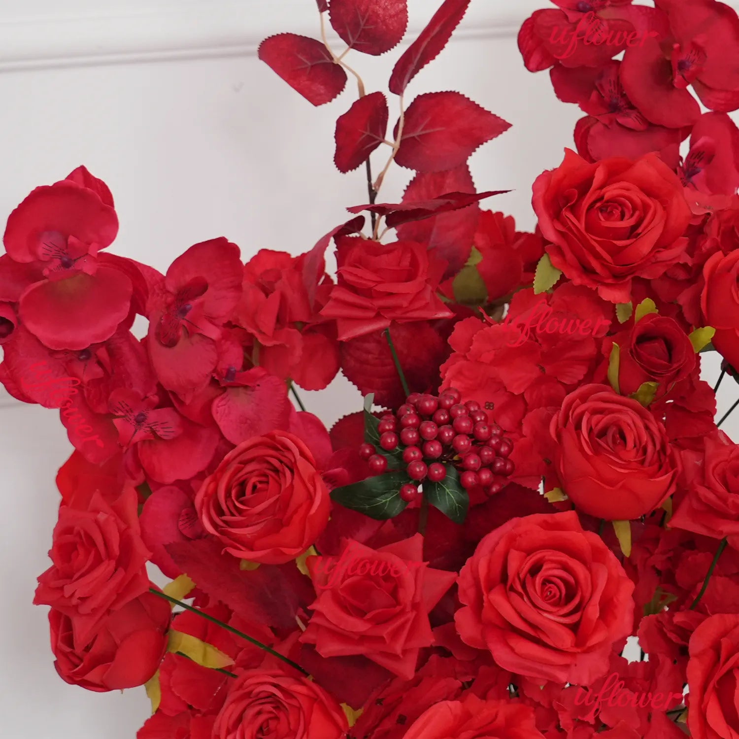 Uflower Artificial Red Rose Wedding KT Backdrop Flower Row Decor SET80203