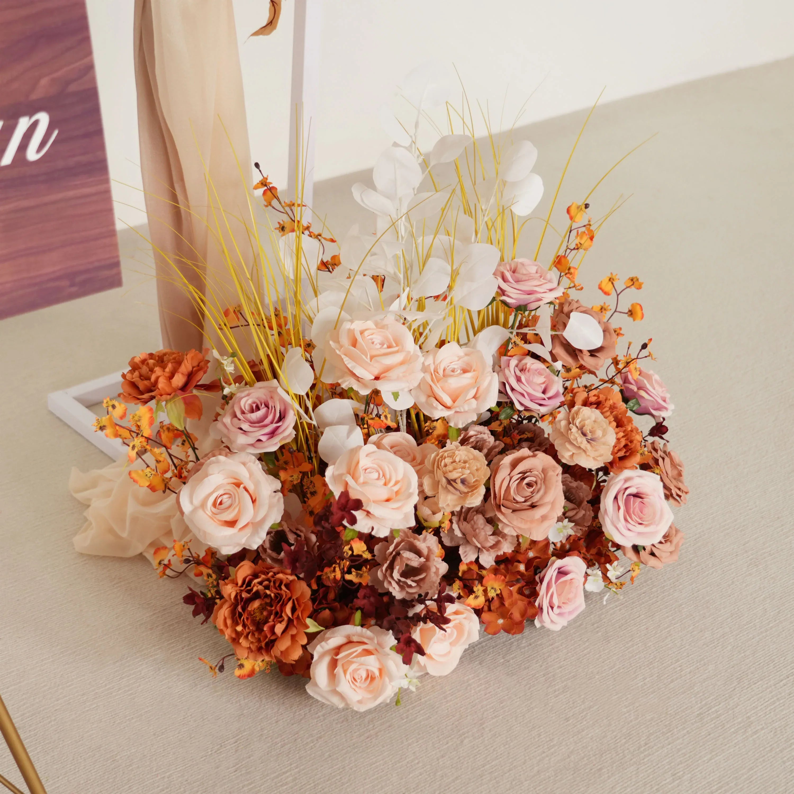 Uflower Artificial Autumn Pink Flower Row Wedding KT Backdrop Decor SET80122 - Uflower