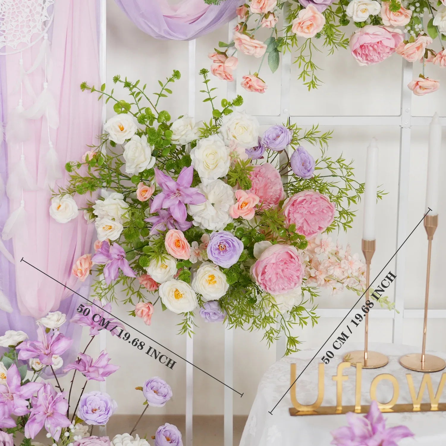 Uflower Artificial Purple Pink Wedding KT Backdrop Flower Row Decor SET80077 - Uflower