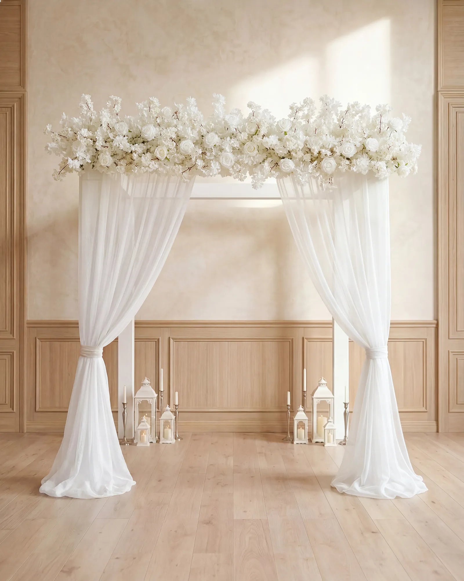 Uflower 200cm White Rose & Sakura Blossom Flower Row with Drapes MC89001-02