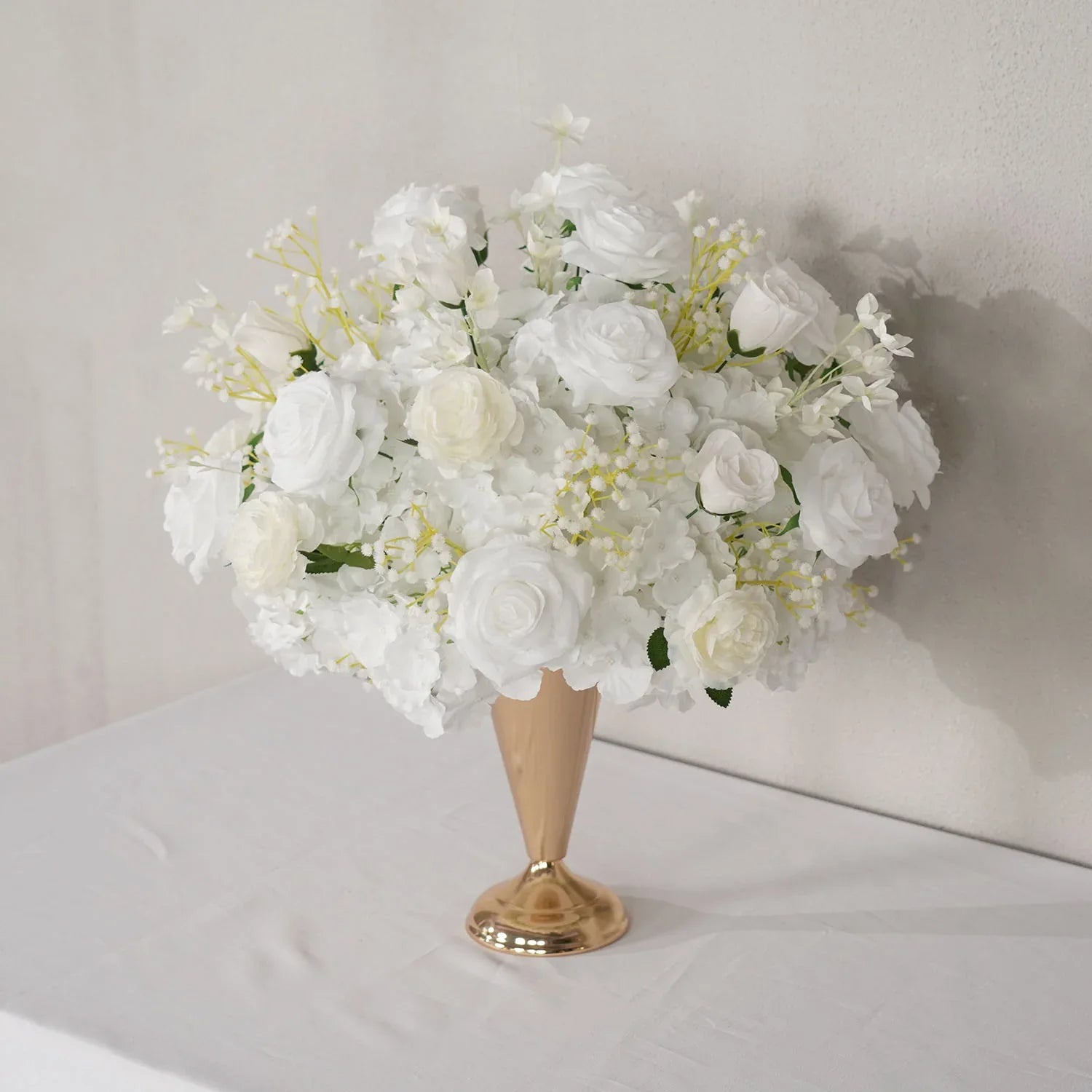 Uflower White Rose Baby's Breath Flower Ball For Table Centerpieces MB80080 - Uflower