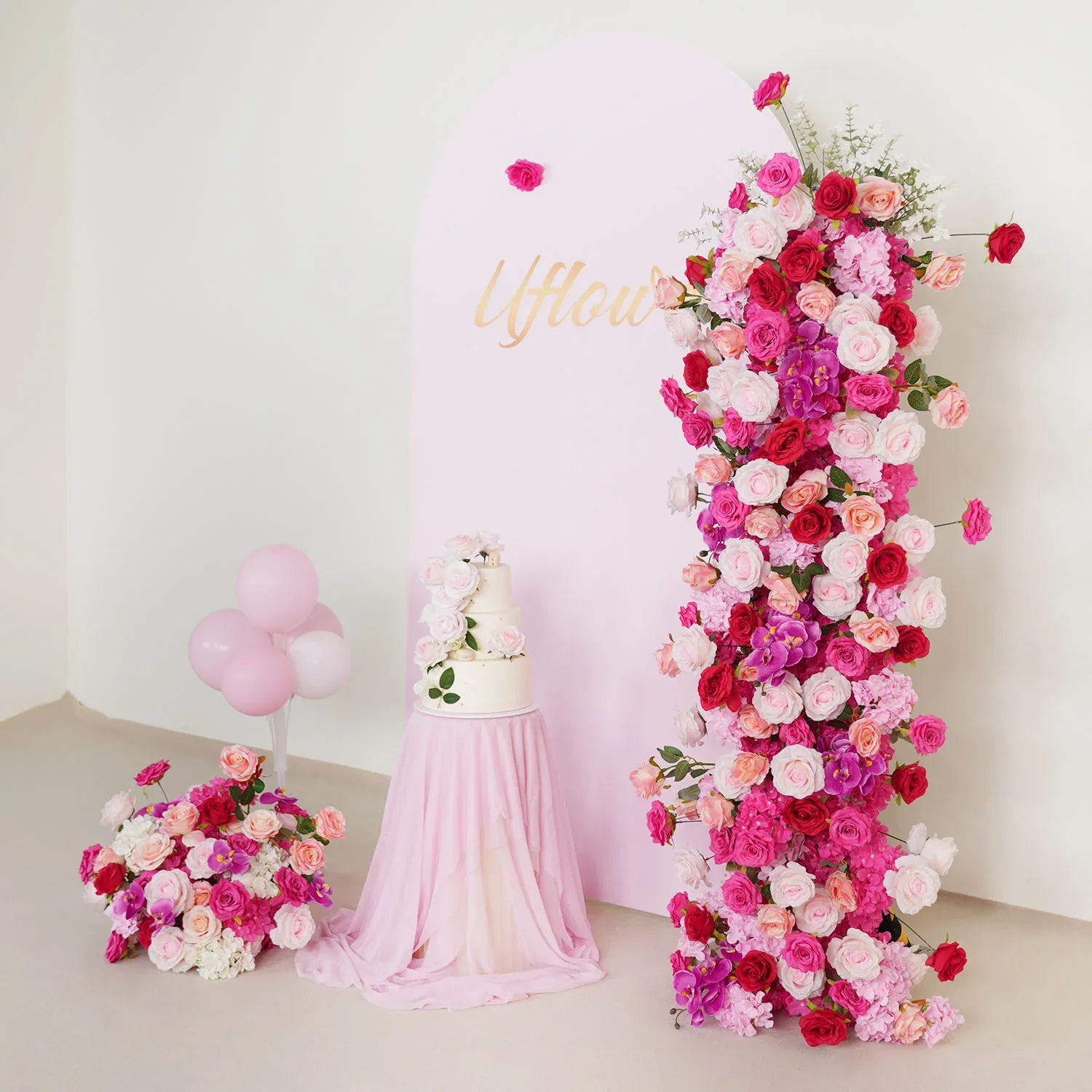 Uflower Pink Rose Wedding Background Arch KT Board Decoration Flower Arrangement SET80082 - Uflower