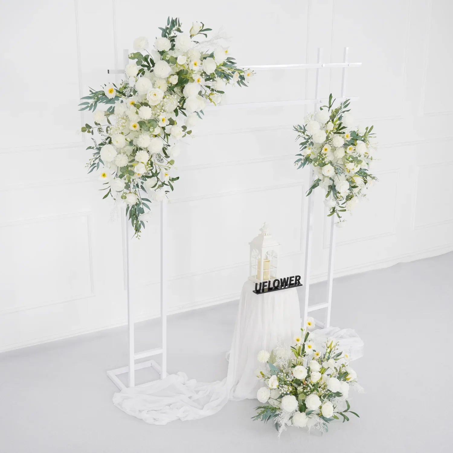 Artificial White Green Wedding KT Backdrop Flower Row Decor SET80075 - Uflower