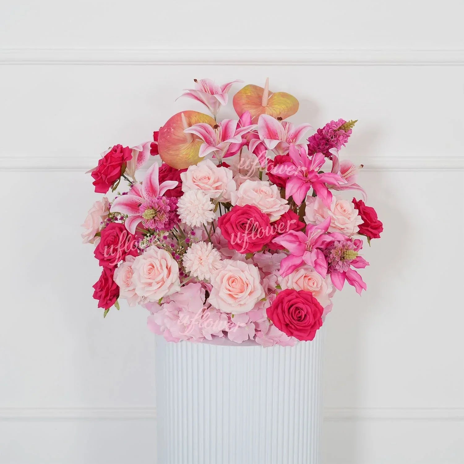 Uflower Rose Pink Floral Arrangement Wedding Backdrop Floral Props SET80193 - Uflower
