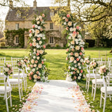 Uflower Pink White Greenery Horn Arch Wedding Backdrop Party Event Decor Props SET80252-01