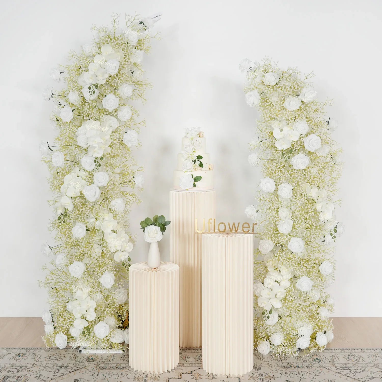 White Flower Row Decor Wedding Backdrop Horn Arch SET80087 - Uflower