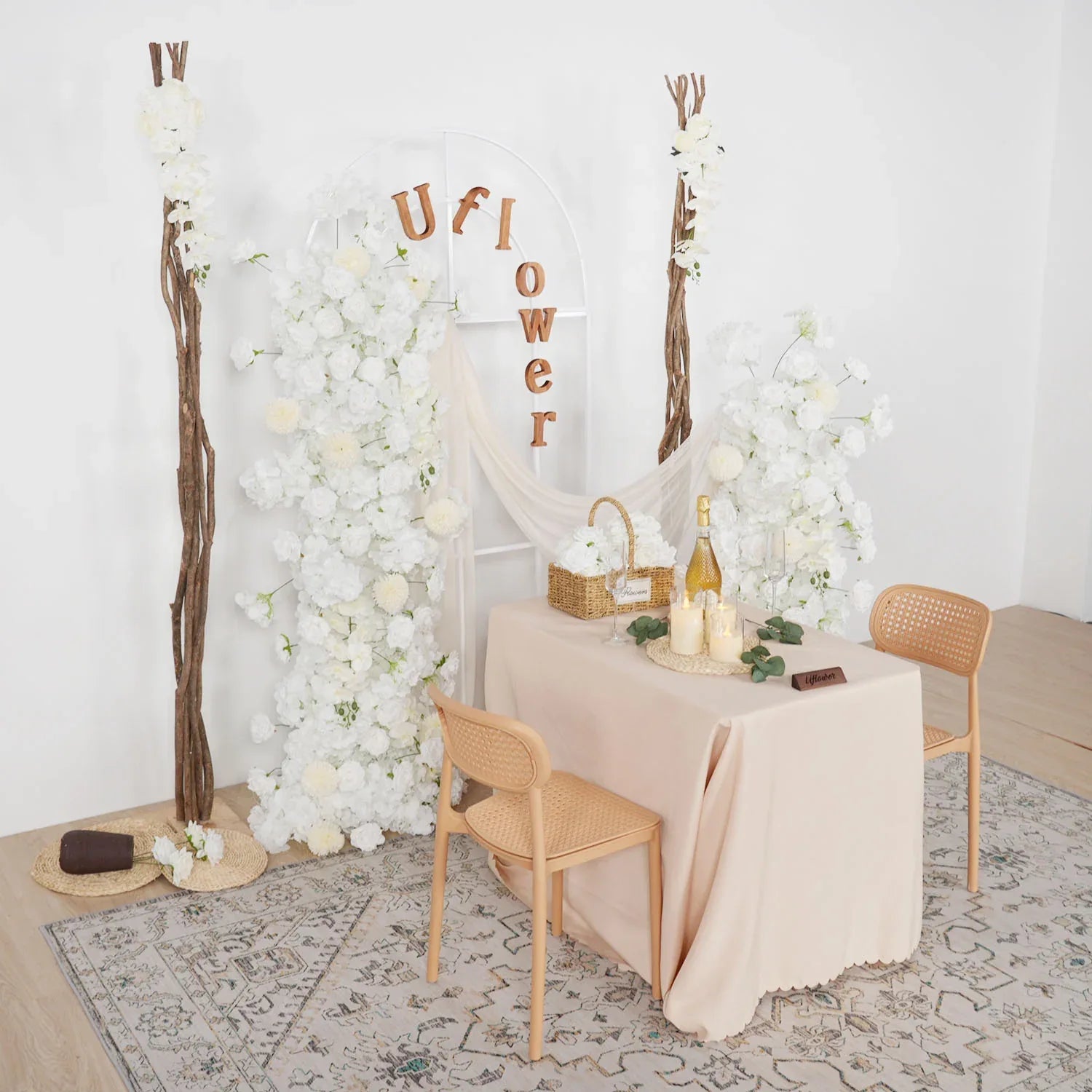 Artificial White Rose Wedding KT Backdrop Flower Row Decor SET80071 - Uflower