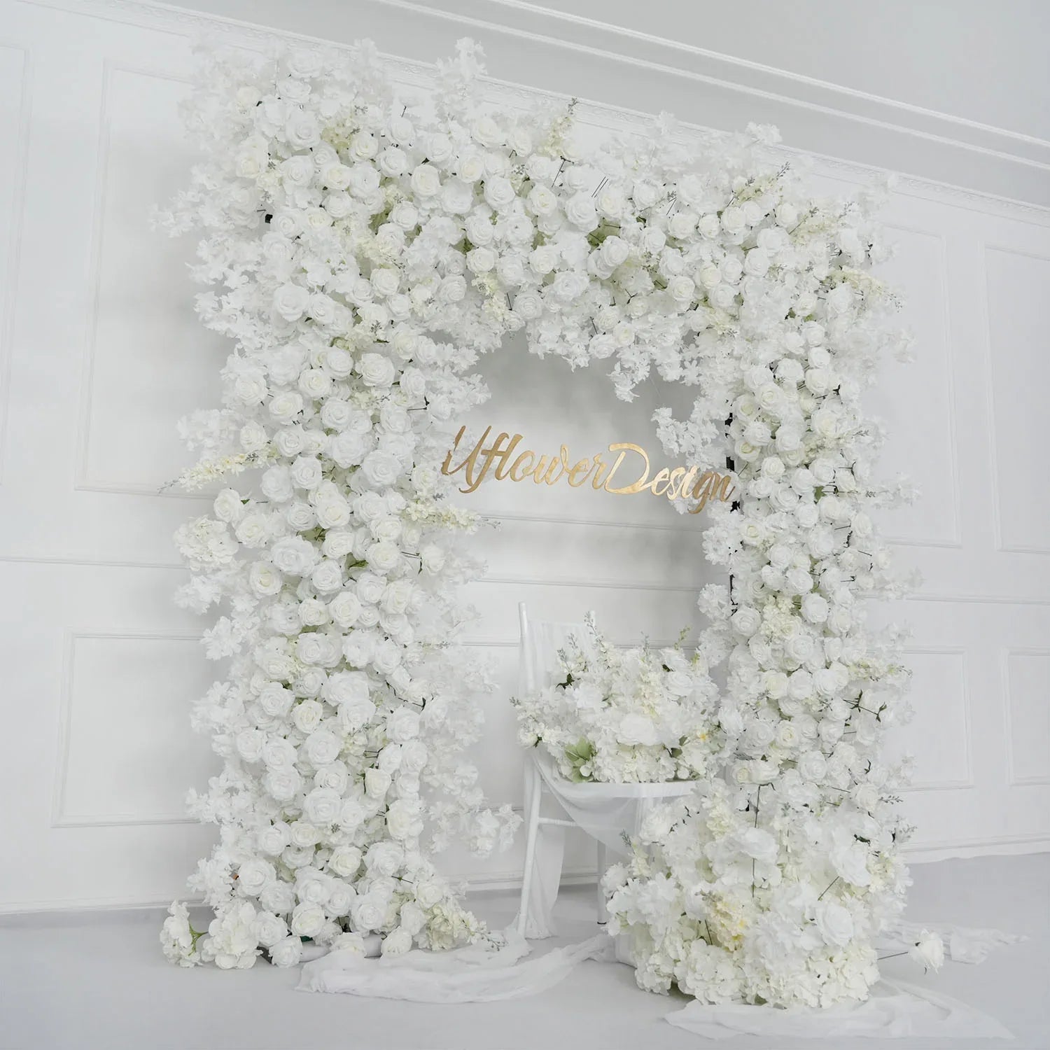 Uflower Artificial White Rose Flower Arrangement Wedding Backdrop Decor Props SET80052-01 - Uflower