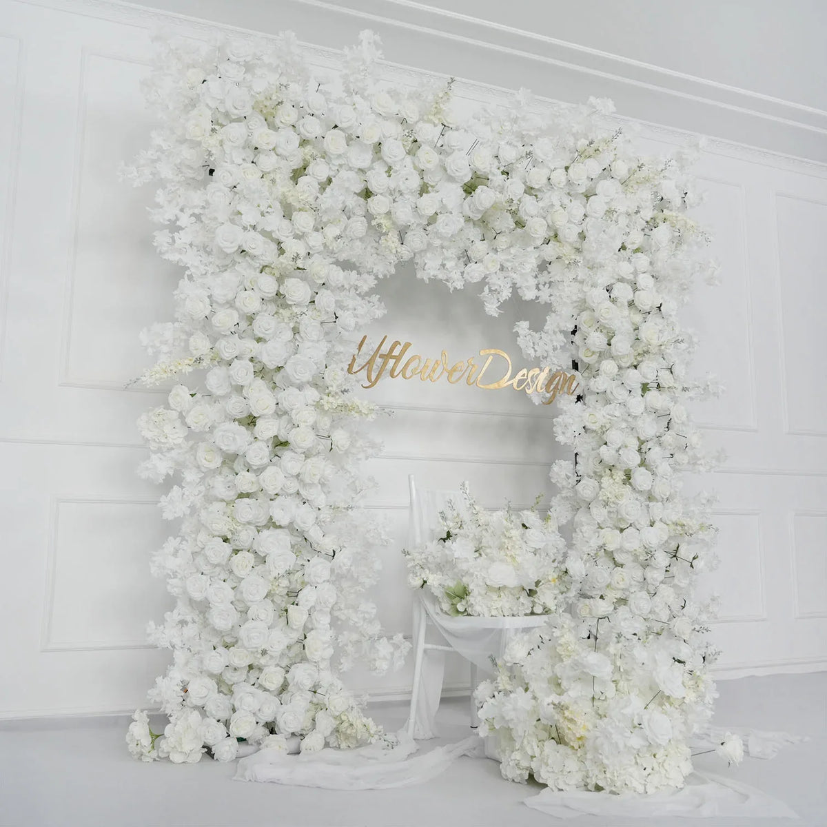 Uflower Artificial White Rose Flower Arrangement Wedding Backdrop Decor Props SET80052-01 - Uflower