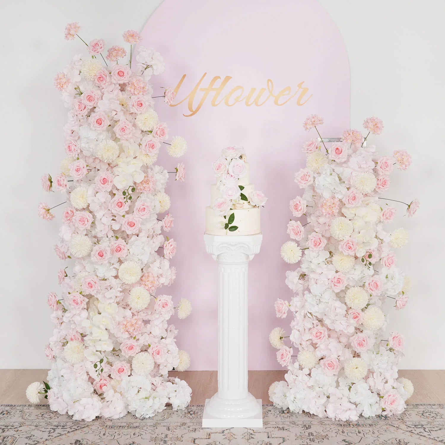 Uflower Pink Rose Orchid Pompoms Wedding Background Arch KT Board Decorative Flower SET80085 - Uflower