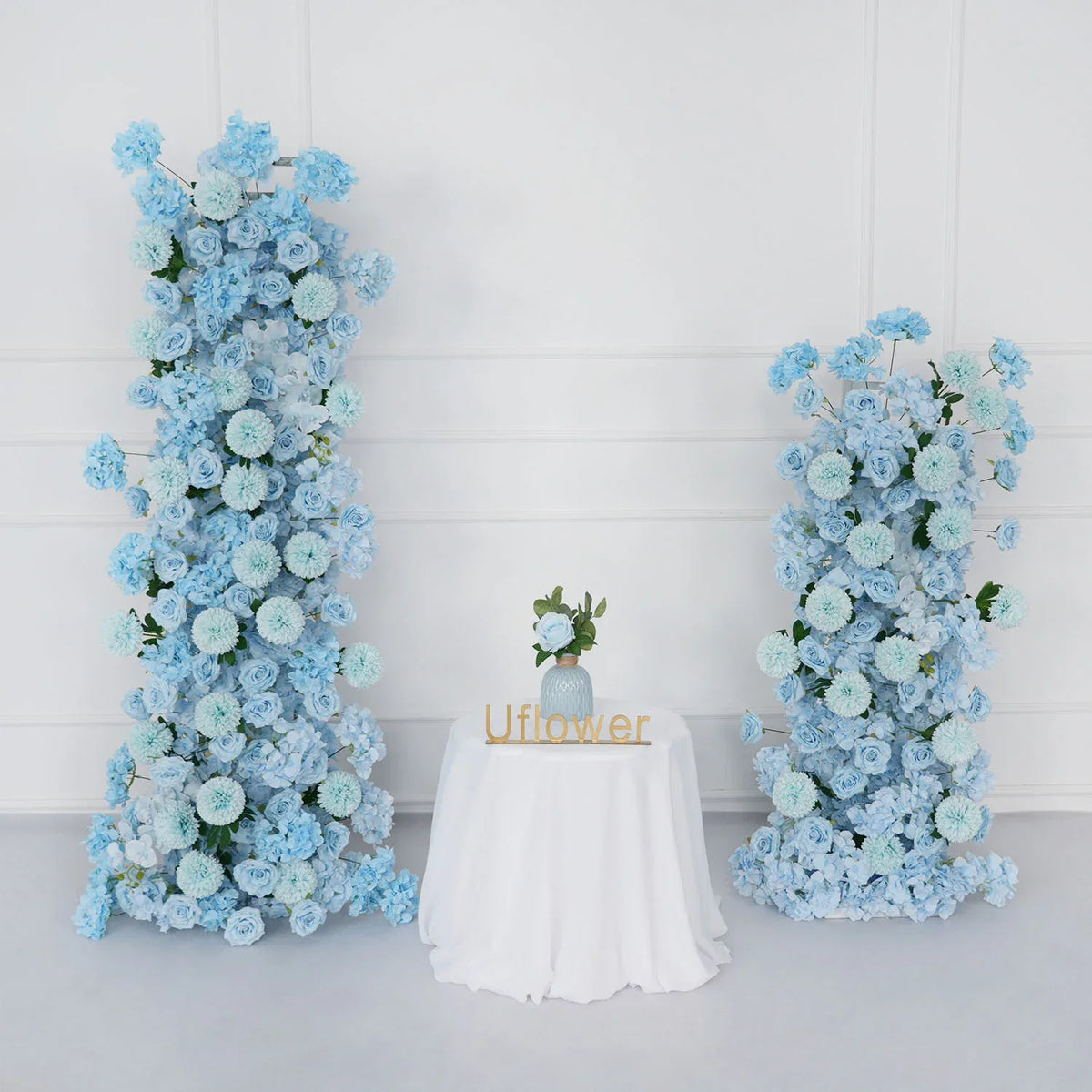 Uflower Blue Rose Orchid Pompoms Wedding Background Arch KT Board Decorative Flower SET80084 - Uflower
