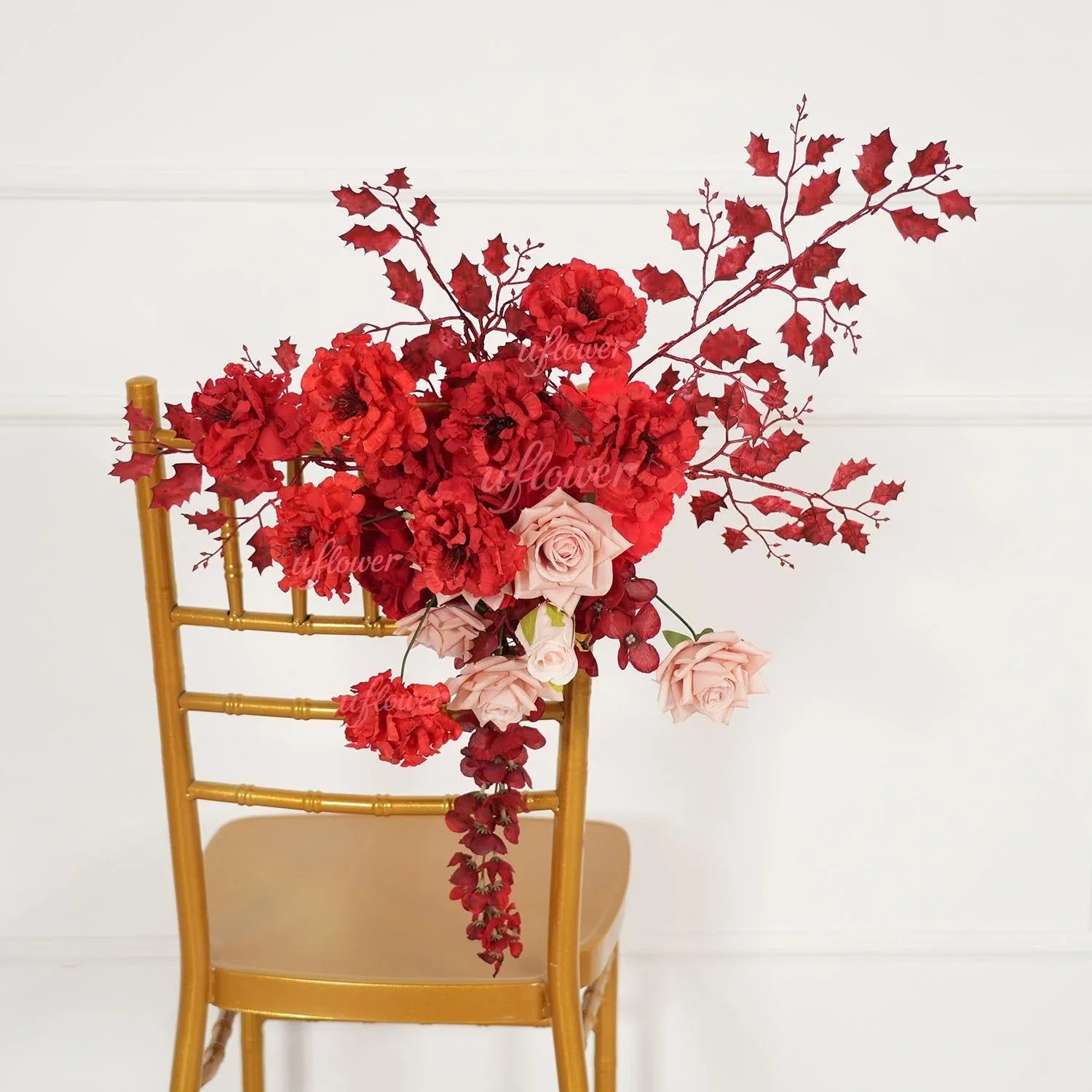 Uflower Red Floral Arrangement Wedding Backdrop Floral Props SET80164-01 - Uflower