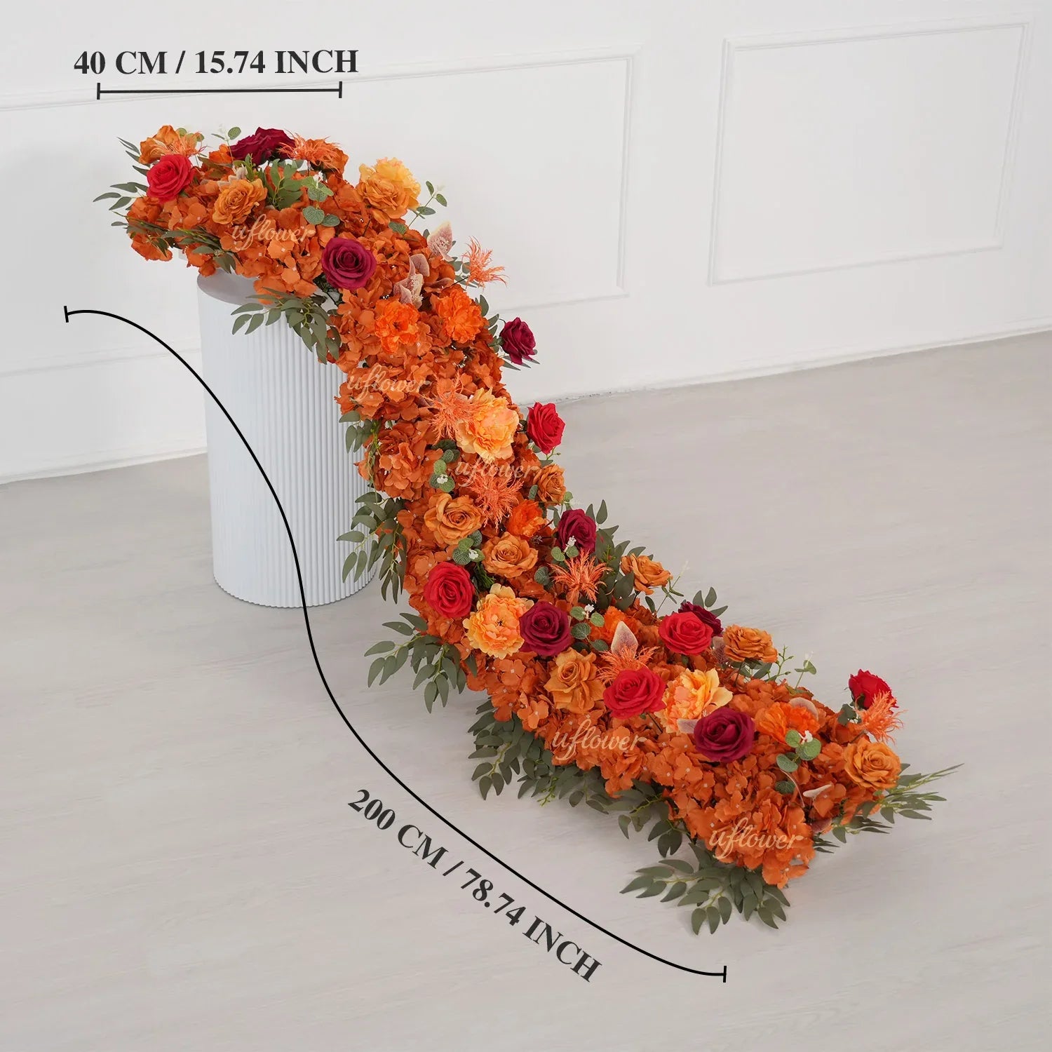 Uflower Orange Red Rose Floral Square Arch Wedding Party Ceremony Backdrop Decor SET80194 - Uflower