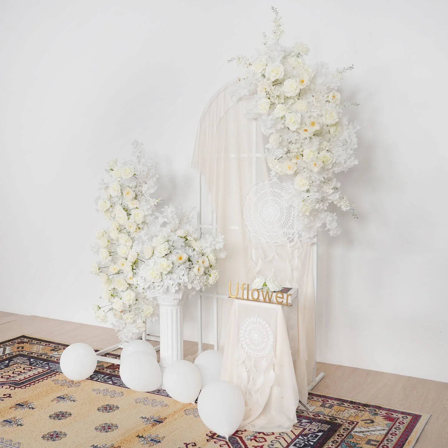 Uflower White Rose Wedding Background Arch KT Board Decoration Flower Arrangement SET80107 - Uflower
