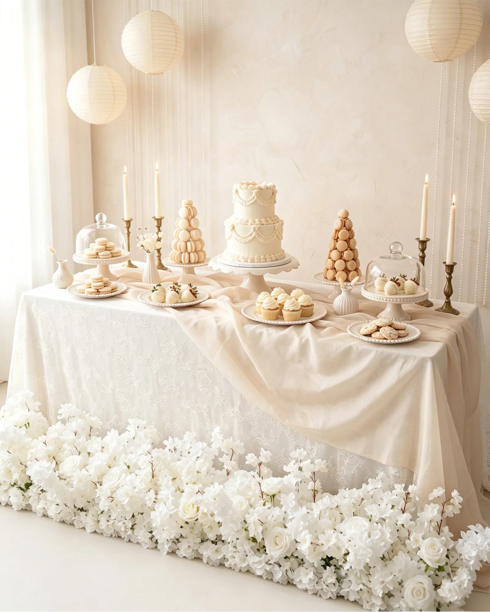 Uflower 200cm White Rose & Sakura Blossom Flower Row with Drapes MC89001-02