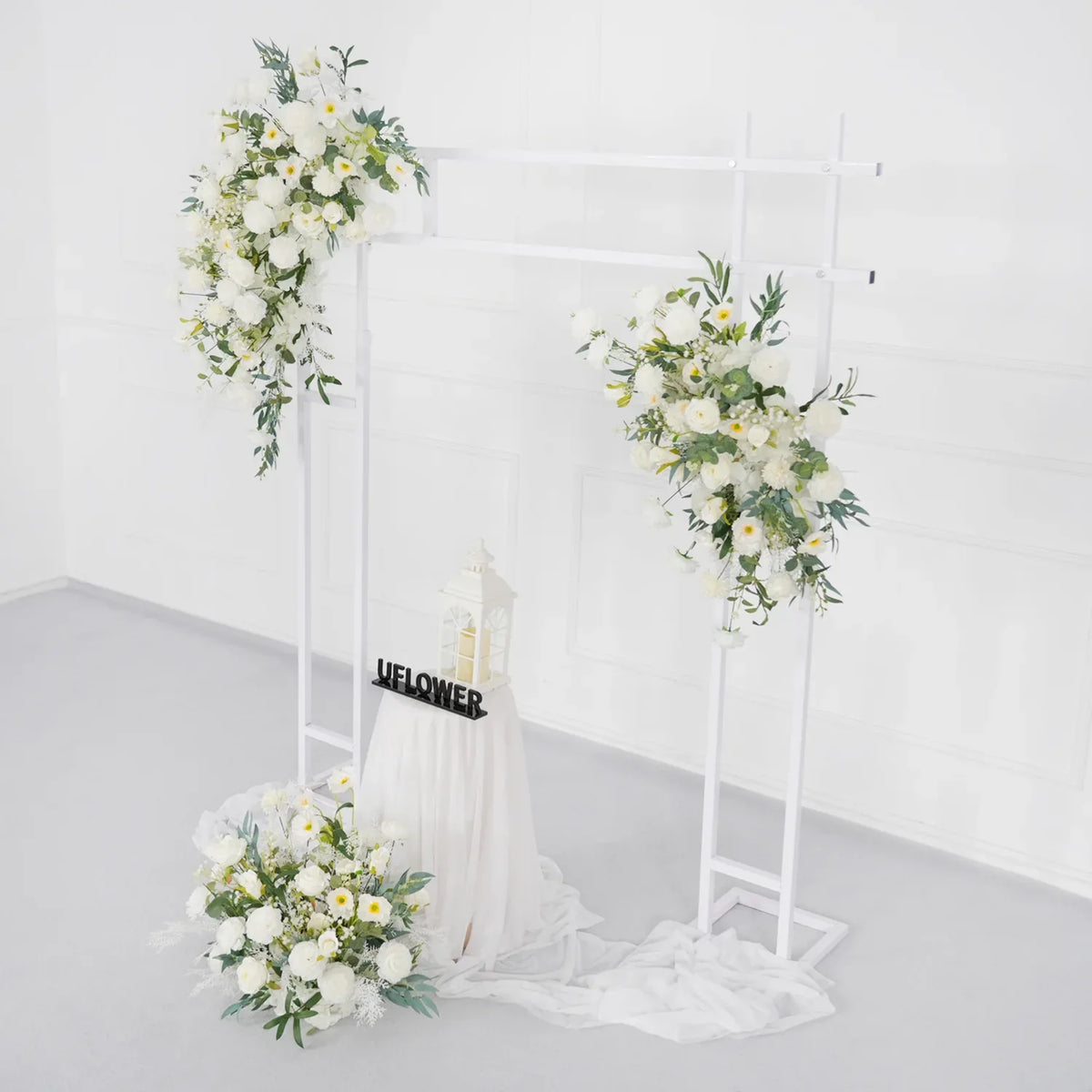 Artificial White Green Wedding KT Backdrop Flower Row Decor SET80075 - Uflower