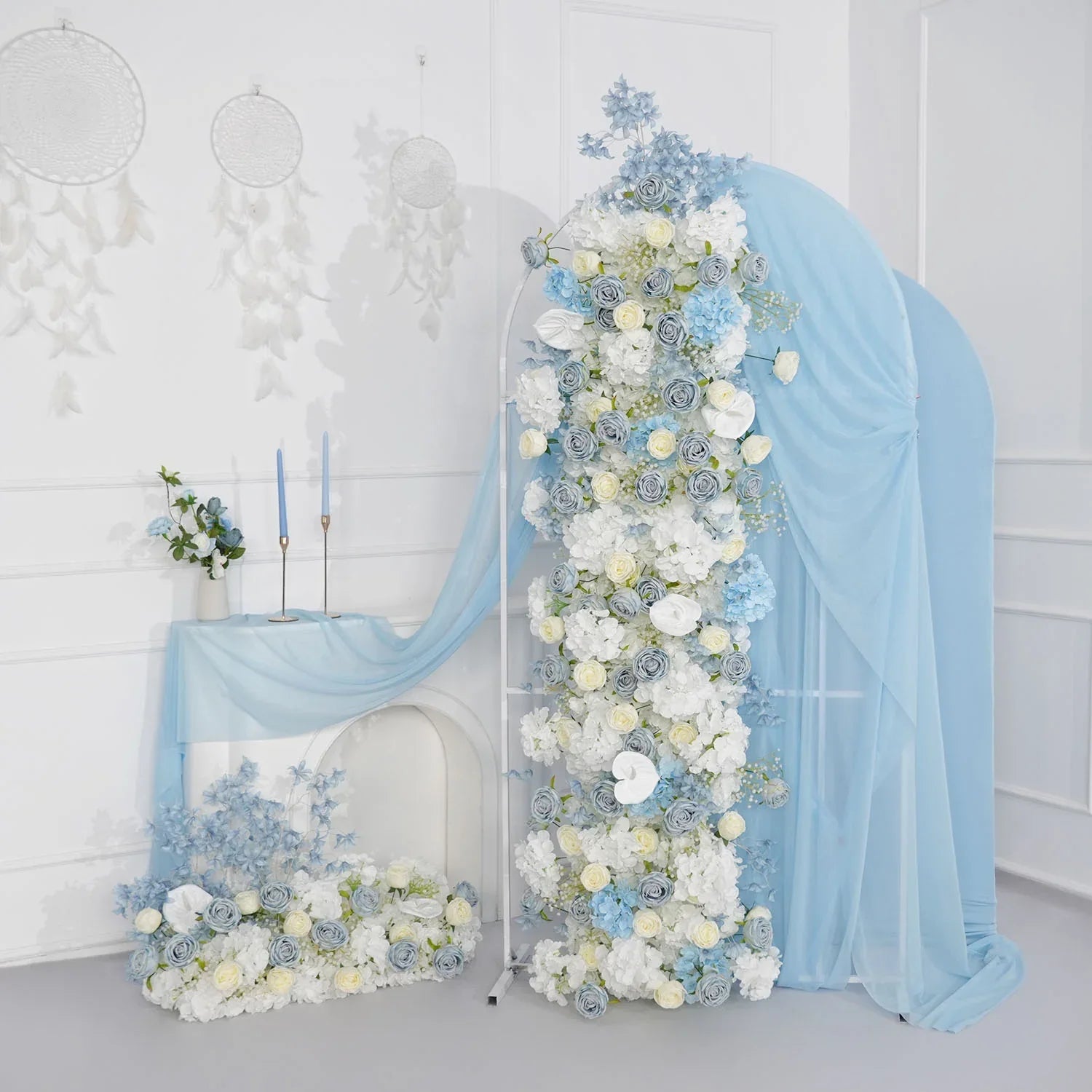 Uflower Blue White Flower Wedding Backdrop Arch Floral Arrangement SET80121 - Uflower