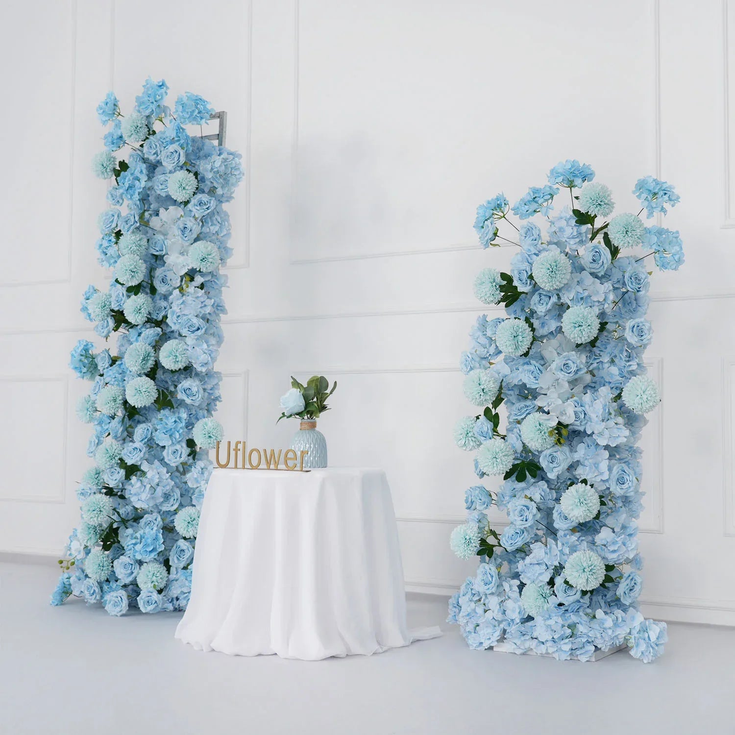 Uflower Blue Rose Orchid Pompoms Wedding Background Arch KT Board Decorative Flower SET80084 - Uflower