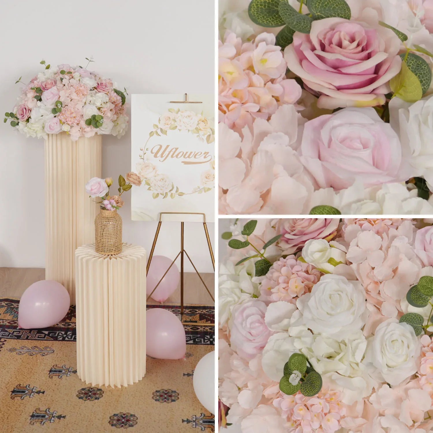 Uflower Pink Table Centerpiece Floral Ball Wedding Table Decoration MB80057 - Uflower