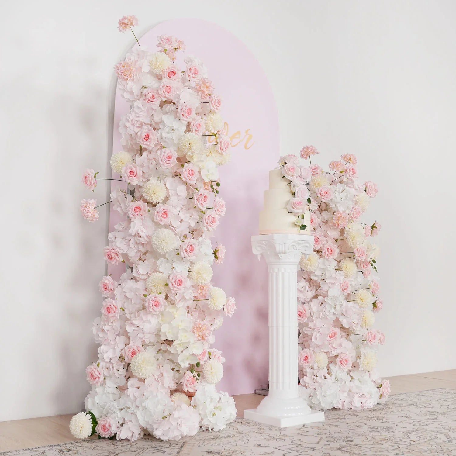 Uflower Pink Rose Orchid Pompoms Wedding Background Arch KT Board Decorative Flower SET80085 - Uflower