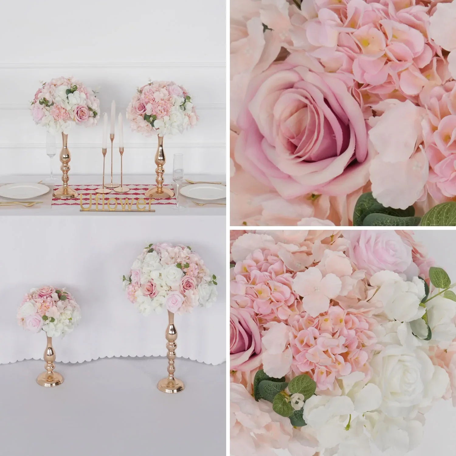 Uflower Pink Table Centerpiece Floral Ball Wedding Table Decoration MB80057 - Uflower