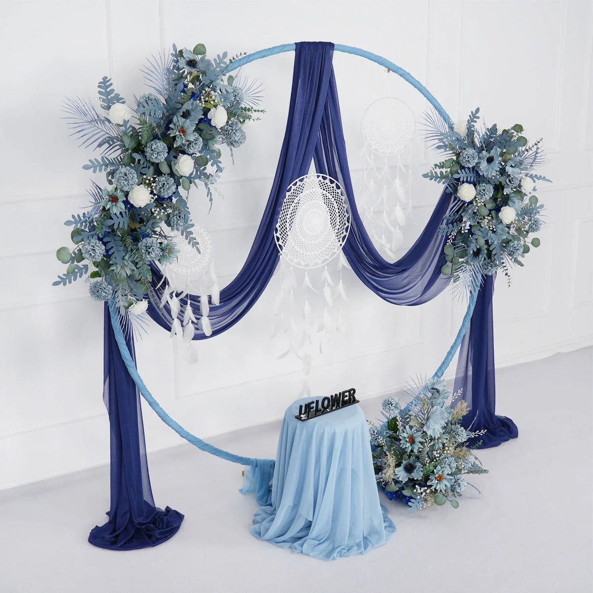 Artificial Grayish Blue Wedding KT Backdrop Flower Row Decor SET80072 - Uflower