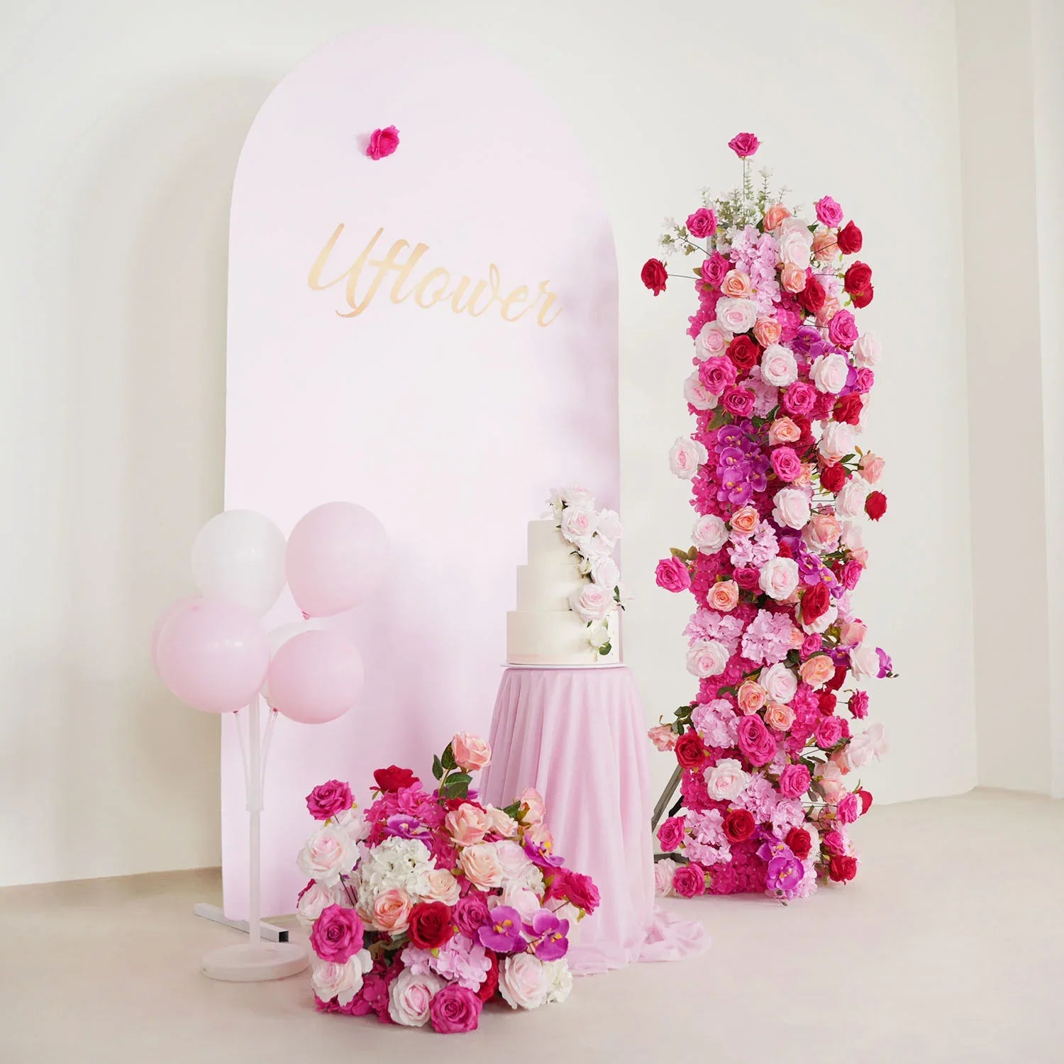 Uflower Pink Rose Wedding Background Arch KT Board Decoration Flower Arrangement SET80082 - Uflower
