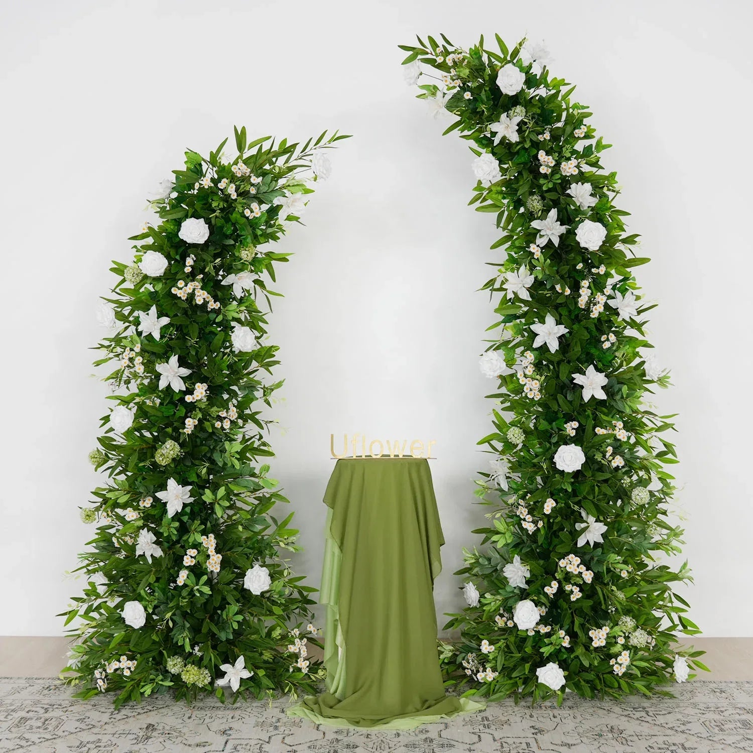 Uflower Outdoor Wedding Backdrop Horn Arch Decor Green Leaves Floral Arrangement SET80098 - Uflower