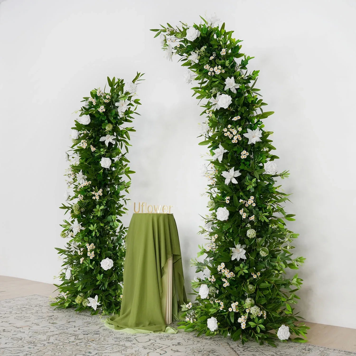 Uflower Outdoor Wedding Backdrop Horn Arch Decor Green Leaves Floral Arrangement SET80098 - Uflower