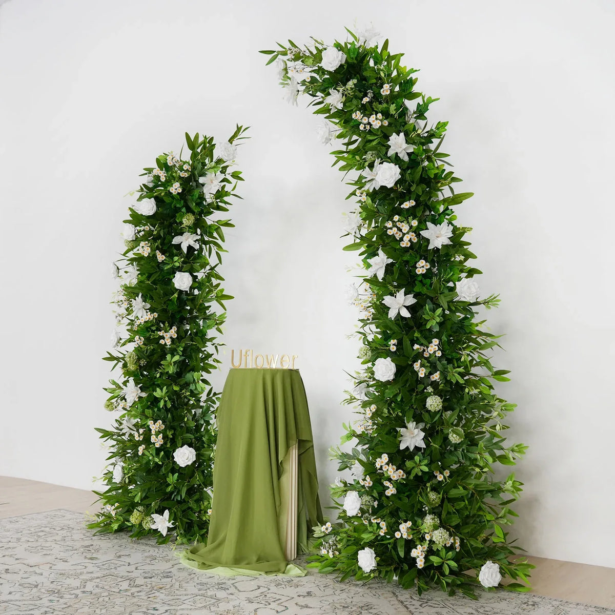 Uflower Outdoor Wedding Backdrop Horn Arch Decor Green Leaves Floral Arrangement SET80098 - Uflower
