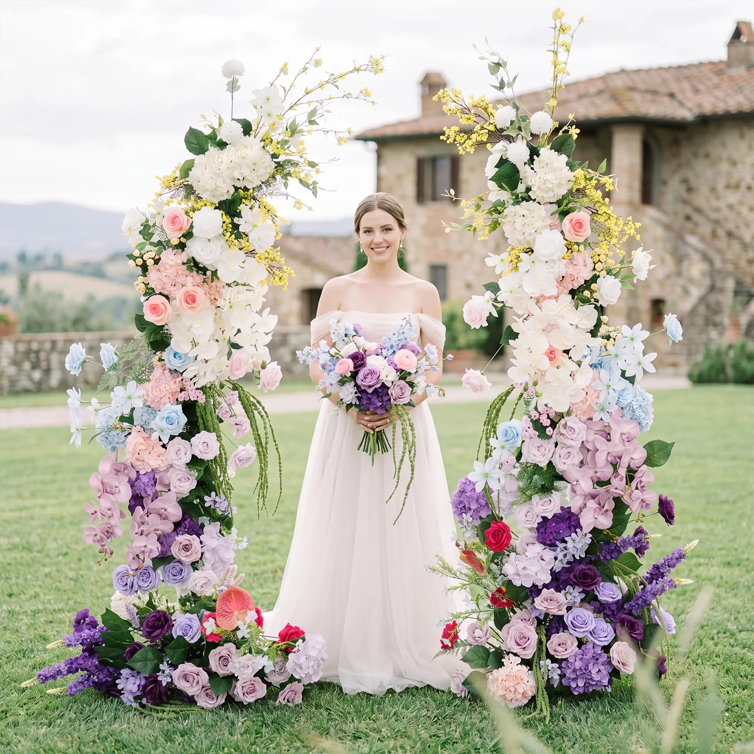 Uflower Purple Horn Arch Wedding Backdrop Party Event Decor Props SET80250-01