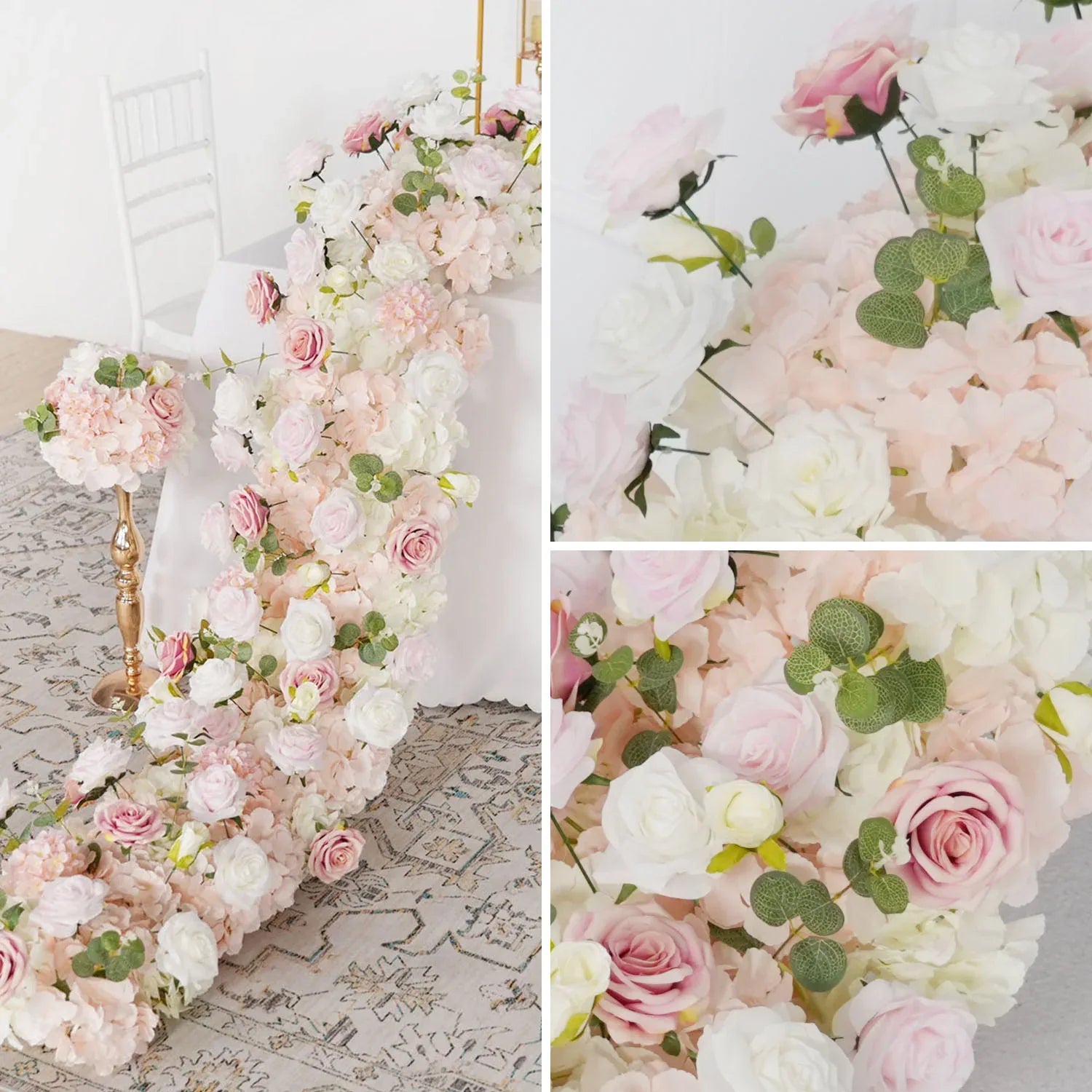 Uflower Wedding Backdrop Decor Flower Row Table Runner MC80085-01 - Uflower
