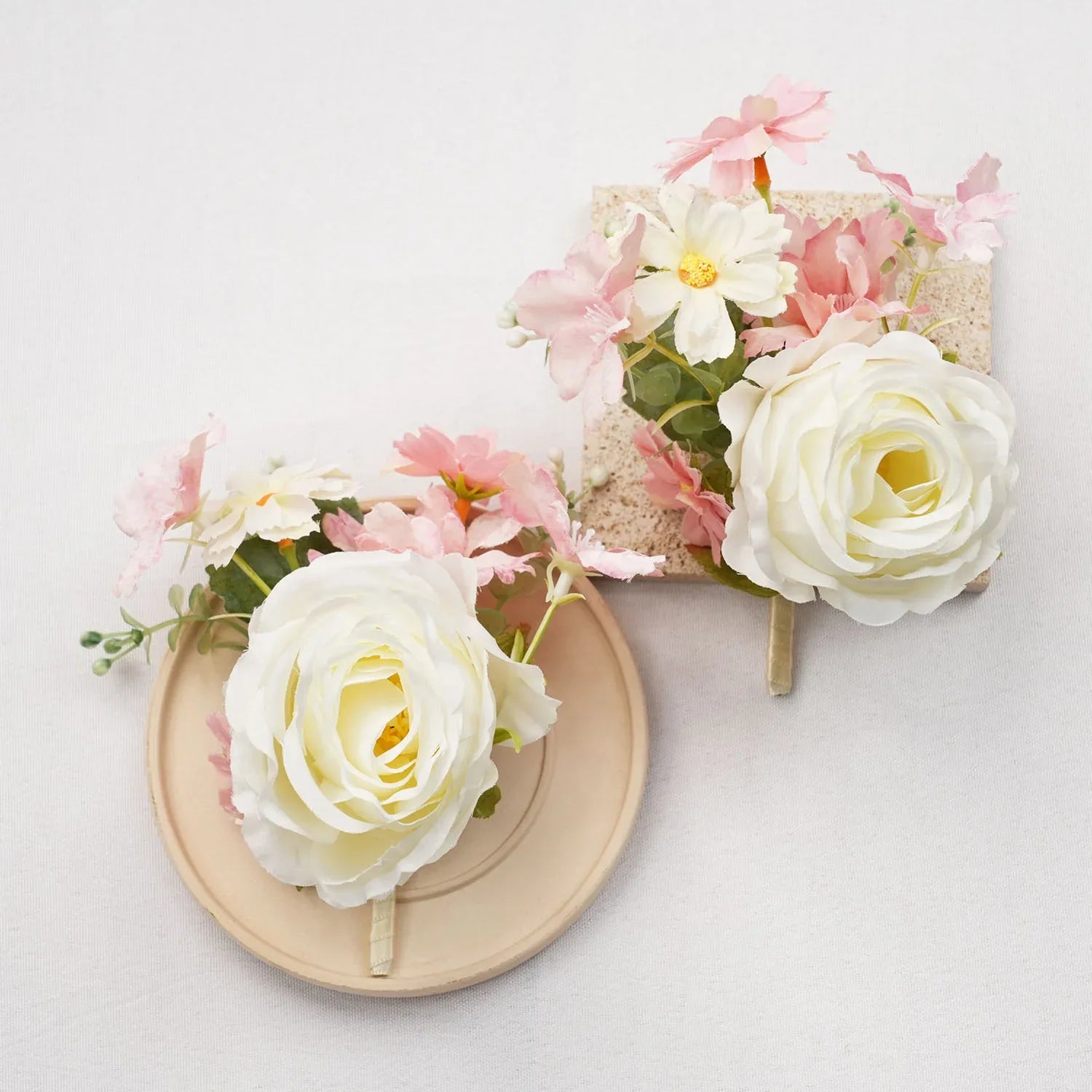 Uflower Pink White Series Bride Bouquet Wrist Corsage Groom Boutonniere Wedding Event Supplies SET80080-01 - Uflower