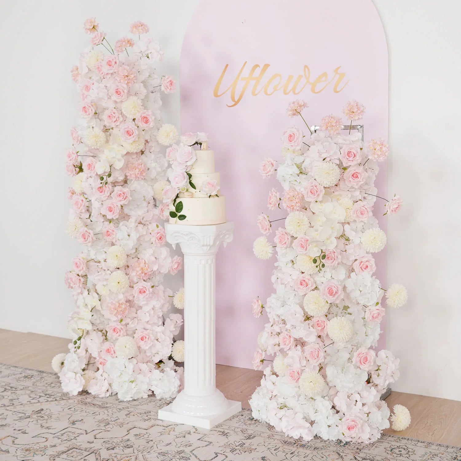 Uflower Pink Rose Orchid Pompoms Wedding Background Arch KT Board Decorative Flower SET80085 - Uflower